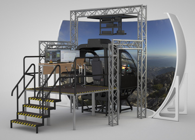 Simulator mit Traggerüst und gekrümmter Projektionsfläche