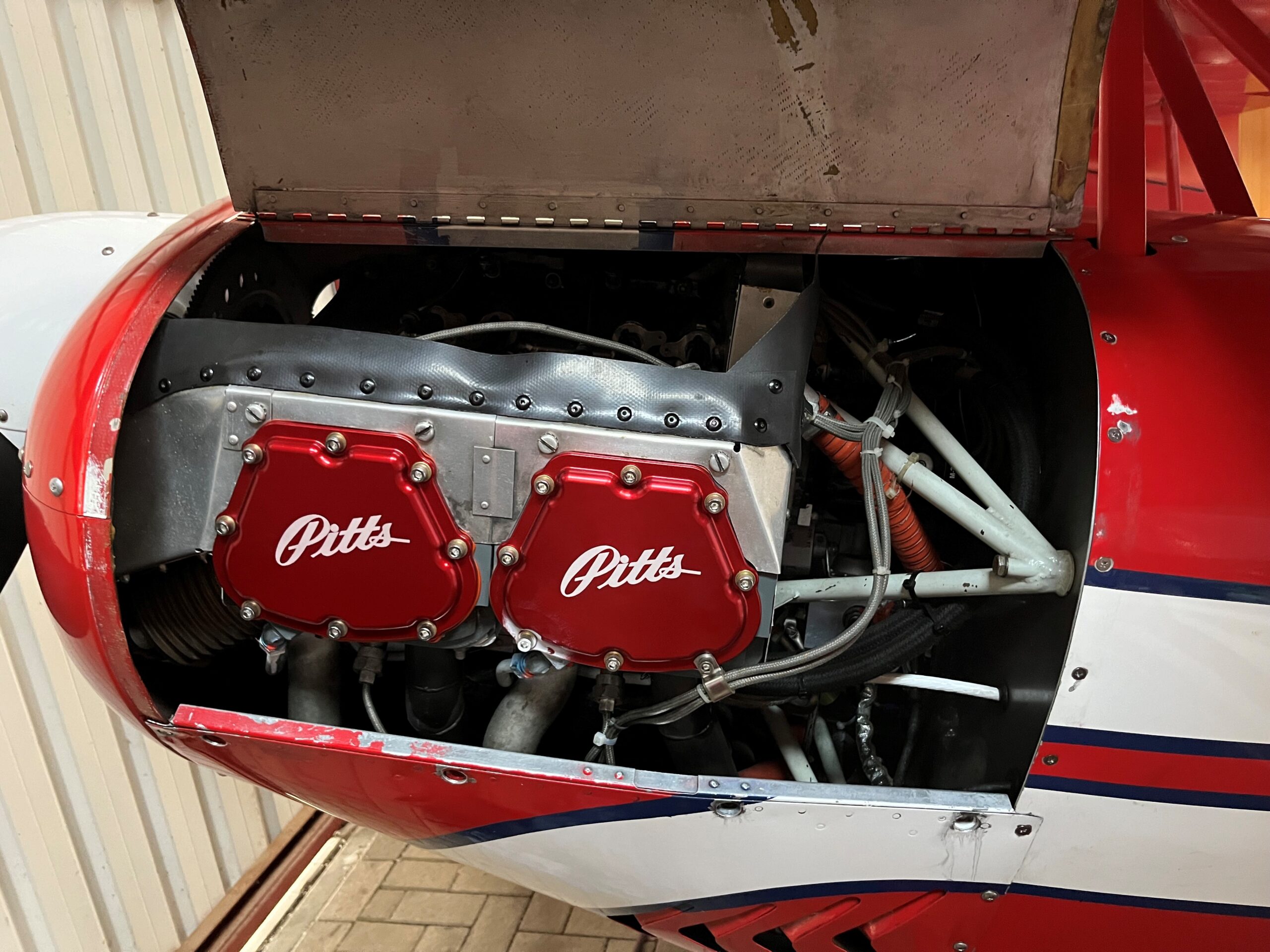 View under the cowling of the Pitts with the engine installed