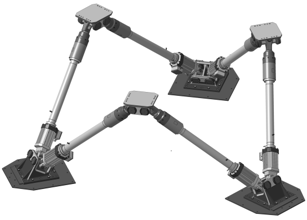 CAD view of the six-axis Motion System beneath the simulator