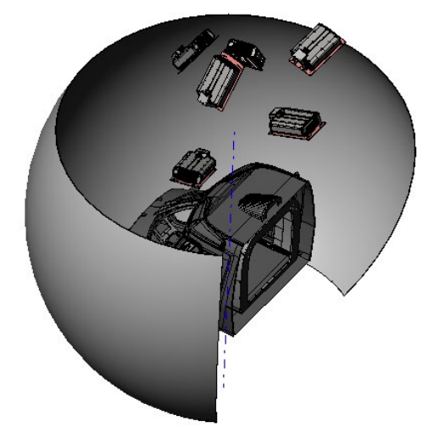 CAD section through the projection dome of the Visual System with cockpit