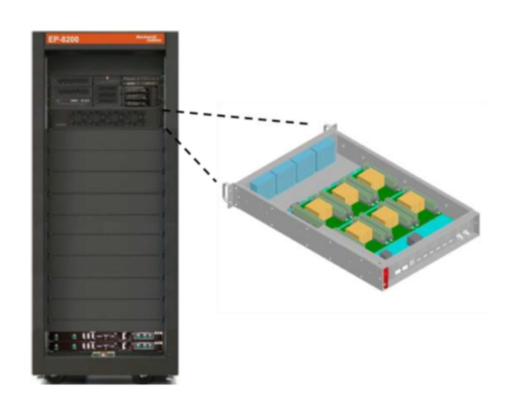 Computer rack of the Image Generator System with a module pulled out