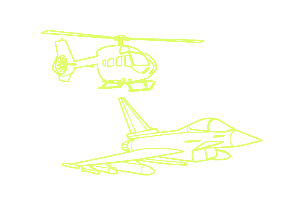 Strichzeichnung Hubschrauber und Jet, Anwendungsfeld Air