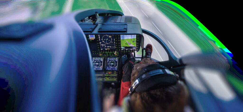 Pilot in the high-fidelity simulator cockpit