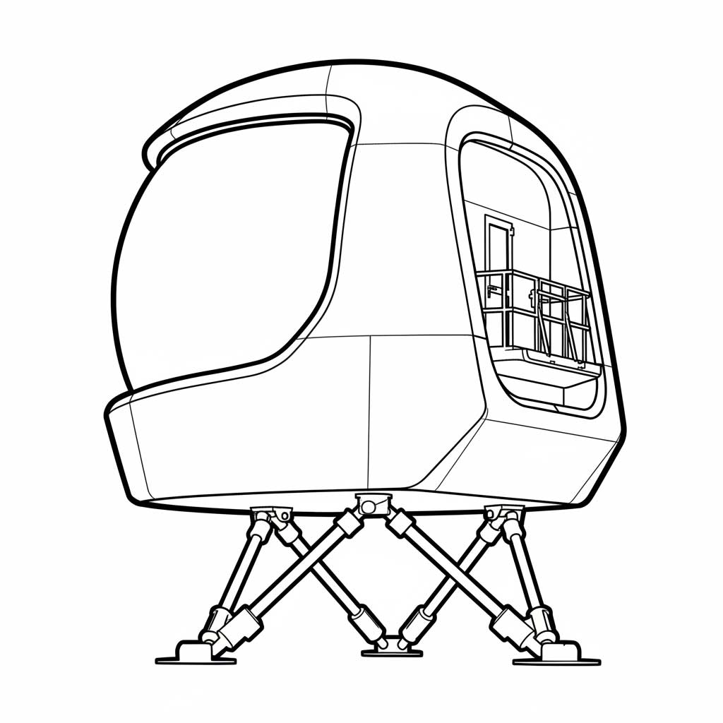 Line drawing of a Full Flight Simulator on the motion platform