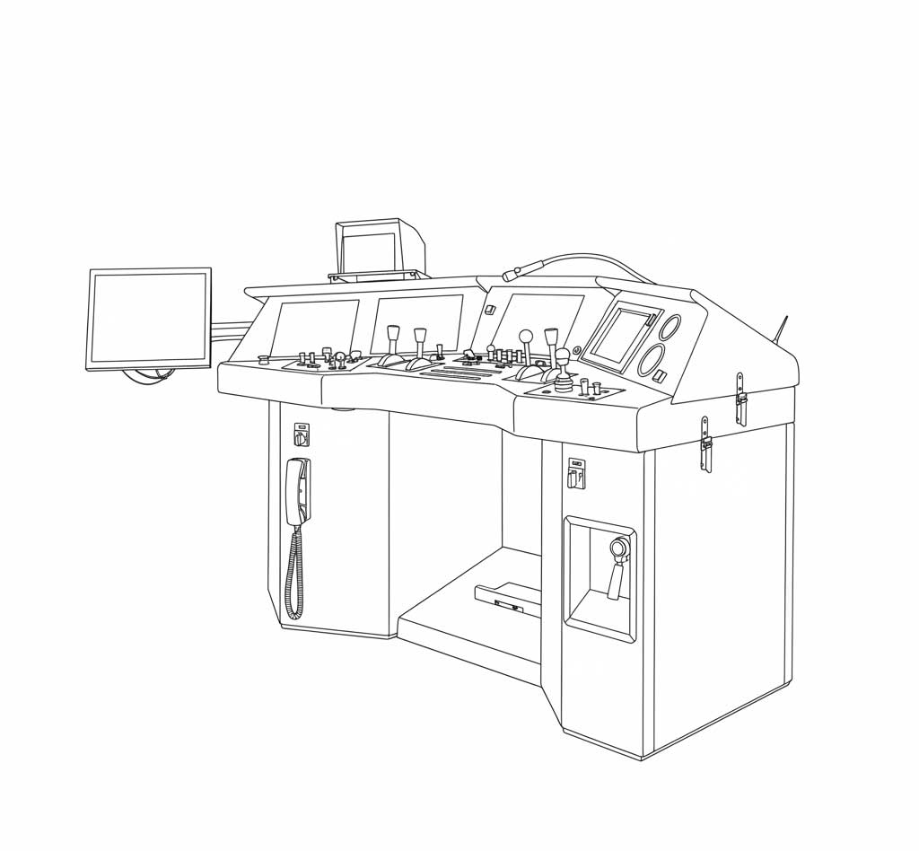 Line drawing of a train driver's desk as a Train Control Console