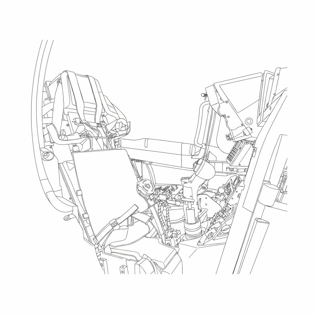 Line drawing of a seat frame with gCueing system