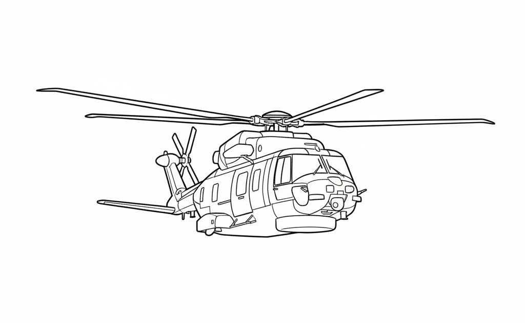 Line drawing of a helicopter for maintenance training