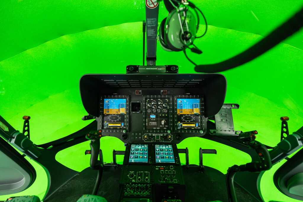Full-scale instrument panel in the cockpit of the XR-SIM