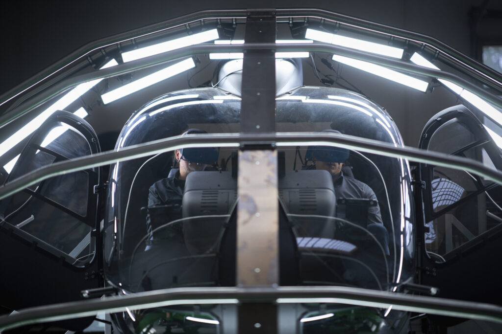 Cockpit structure of the XR-SIM in the simulator hall
