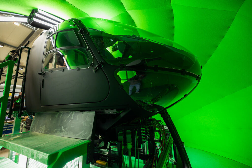 Full-scale cockpit of the XR-SIM in the compact dome