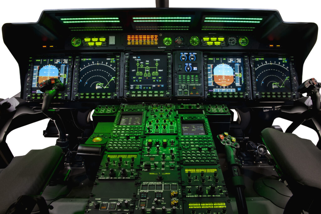 Illuminated instrument panel in the NH90 cockpit