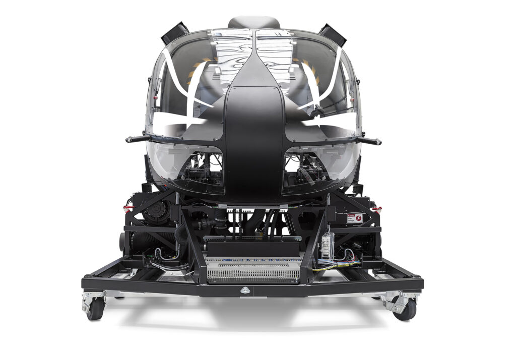 Airbus H145 cockpit module on roll-on platform, front view