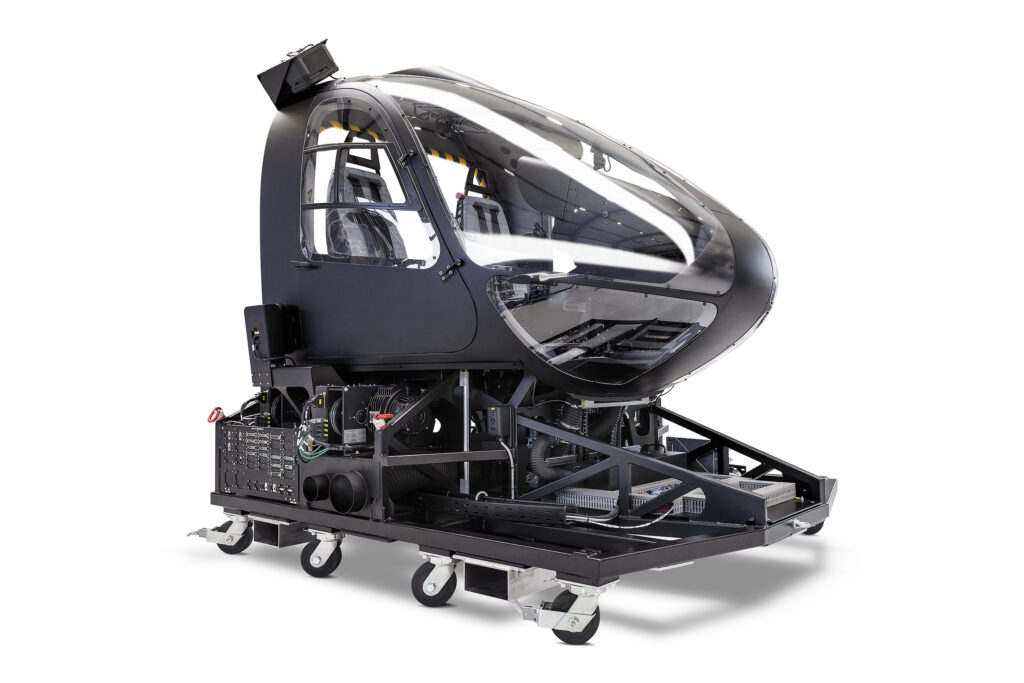 Airbus H145 cockpit module on roll-on platform, side view