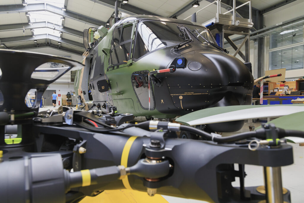 Nose section of an NH90 helicopter in the hall